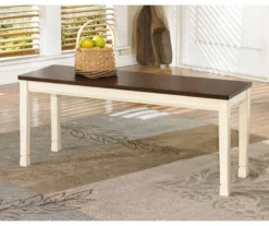 Whitesburg Cottage White & Brown Dining Room Bench -Walker Edison Shop 810363197 3
