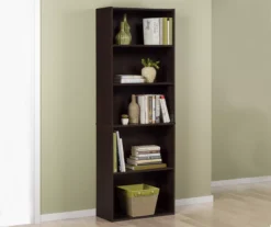 Dark Russet Brown 5-Shelf Bookcase -Walker Edison Shop 810367636 3
