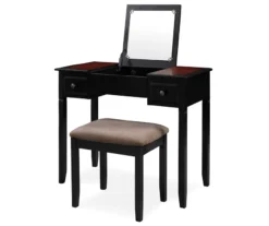 Shirley Black Cherry Mirror Vanity Set With Stool -Walker Edison Shop 810389408 2