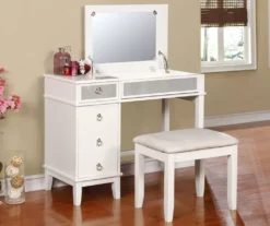 Piper White Mirror Vanity Set With Stool -Walker Edison Shop 810389501 3