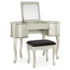 Kelly Silver Rounded Mirror Vanity Set With Stool
