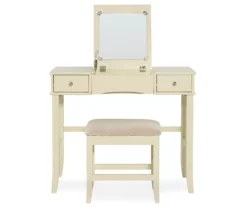 Caroline Cream Mirror Vanity Set With Stool -Walker Edison Shop 810389506 3
