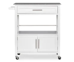 White Double Door Kitchen Cart With Granite Top -Walker Edison Shop 810389516 5