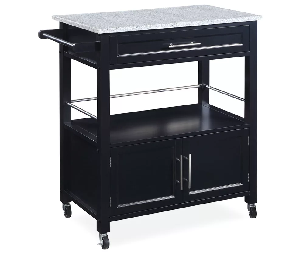 Black Double Door Kitchen Cart With Granite Top 1 Black Double Door Kitchen Cart With Granite Top