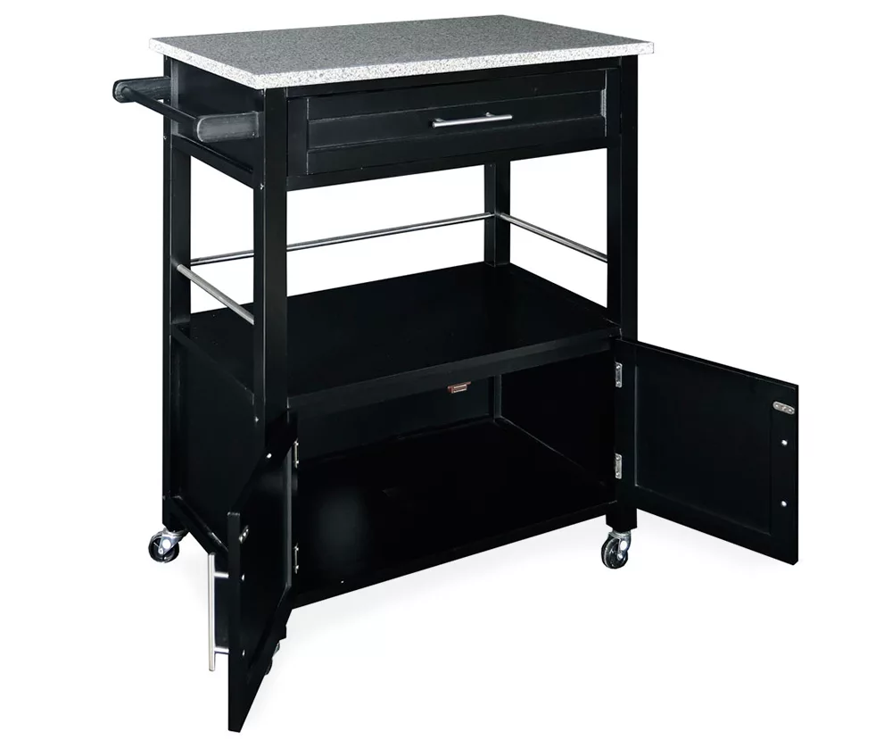 Black Double Door Kitchen Cart With Granite Top 3 Black Double Door Kitchen Cart With Granite Top - Image 3
