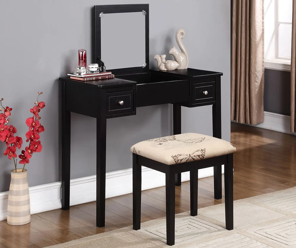 Black Butterfly Mirror Vanity Set With Stool 2 Black Butterfly Mirror Vanity Set With Stool - Image 2