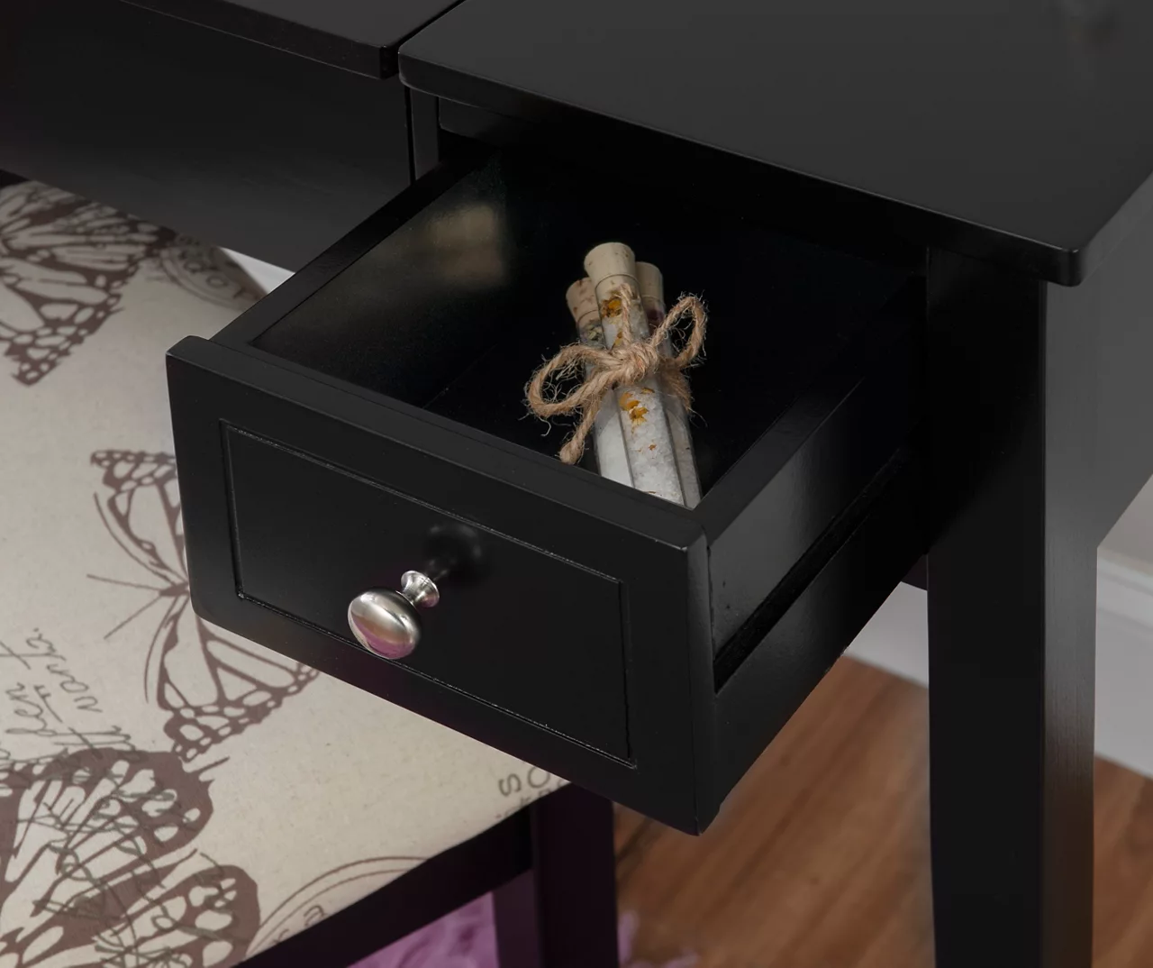 Black Butterfly Mirror Vanity Set With Stool 5 Black Butterfly Mirror Vanity Set With Stool - Image 5