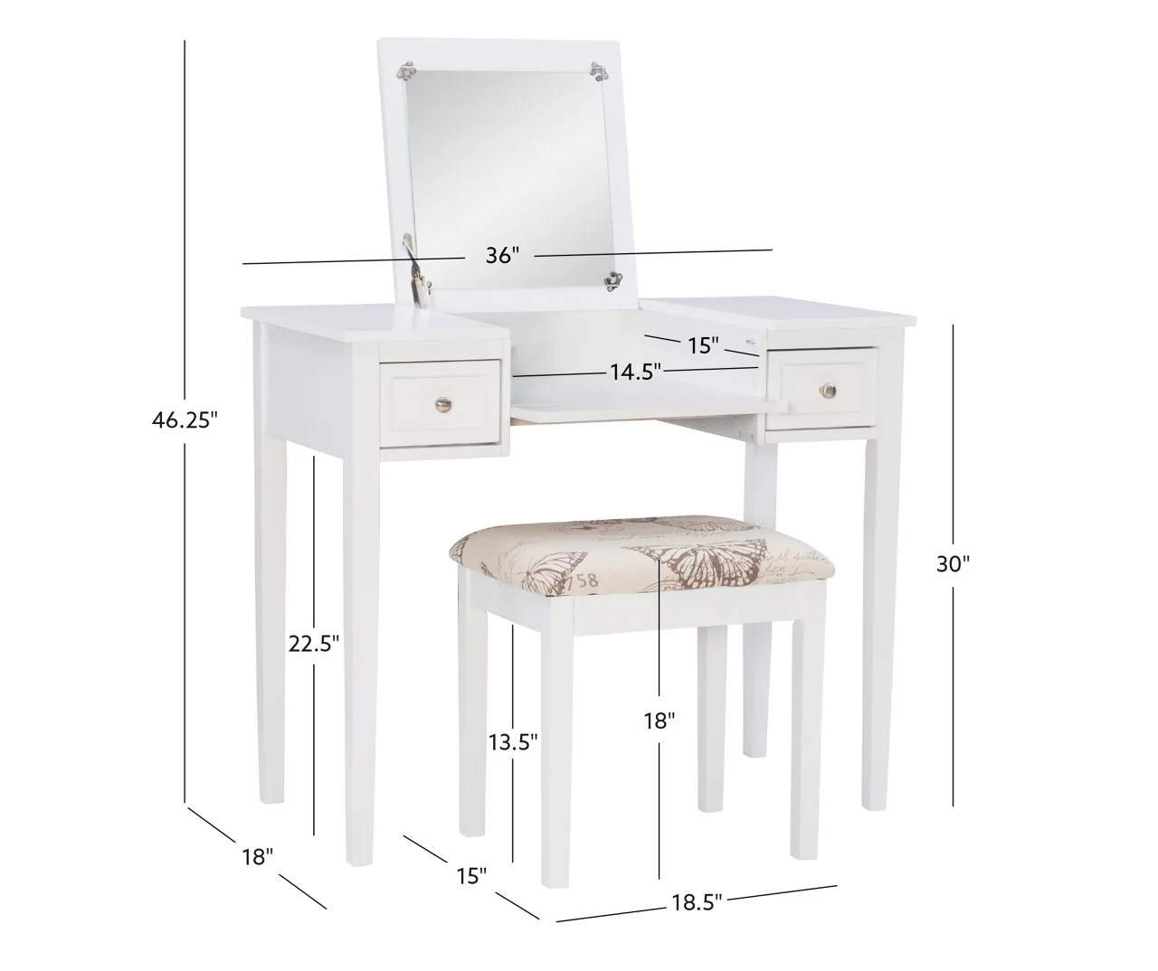 Butterfly Mirror Vanity Set With Stool 13 Butterfly Mirror Vanity Set With Stool - Image 13