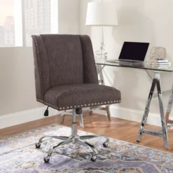 Charcoal Gray Square Back Office Chair With Nailhead Trim -Walker Edison Shop 810389623 2