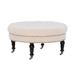 Claire Cream Round French Country Ottoman -Walker Edison Shop 810389634 4