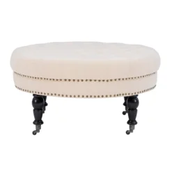 Claire Cream Round French Country Ottoman -Walker Edison Shop 810389634 5