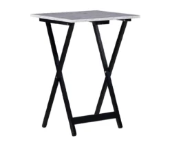 Davis White Faux Marble Tray Tables With Stand, 5-Piece Set -Walker Edison Shop 810389673 A0 2