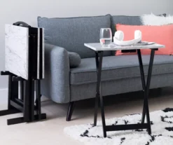 Davis White Faux Marble Tray Tables With Stand, 5-Piece Set -Walker Edison Shop 810389673 B0 1