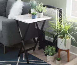 Davis White Faux Marble Tray Tables With Stand, 5-Piece Set -Walker Edison Shop 810389673 B0 3