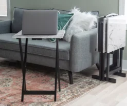 Davis White Faux Marble Tray Tables With Stand, 5-Piece Set -Walker Edison Shop 810389673 B0 5