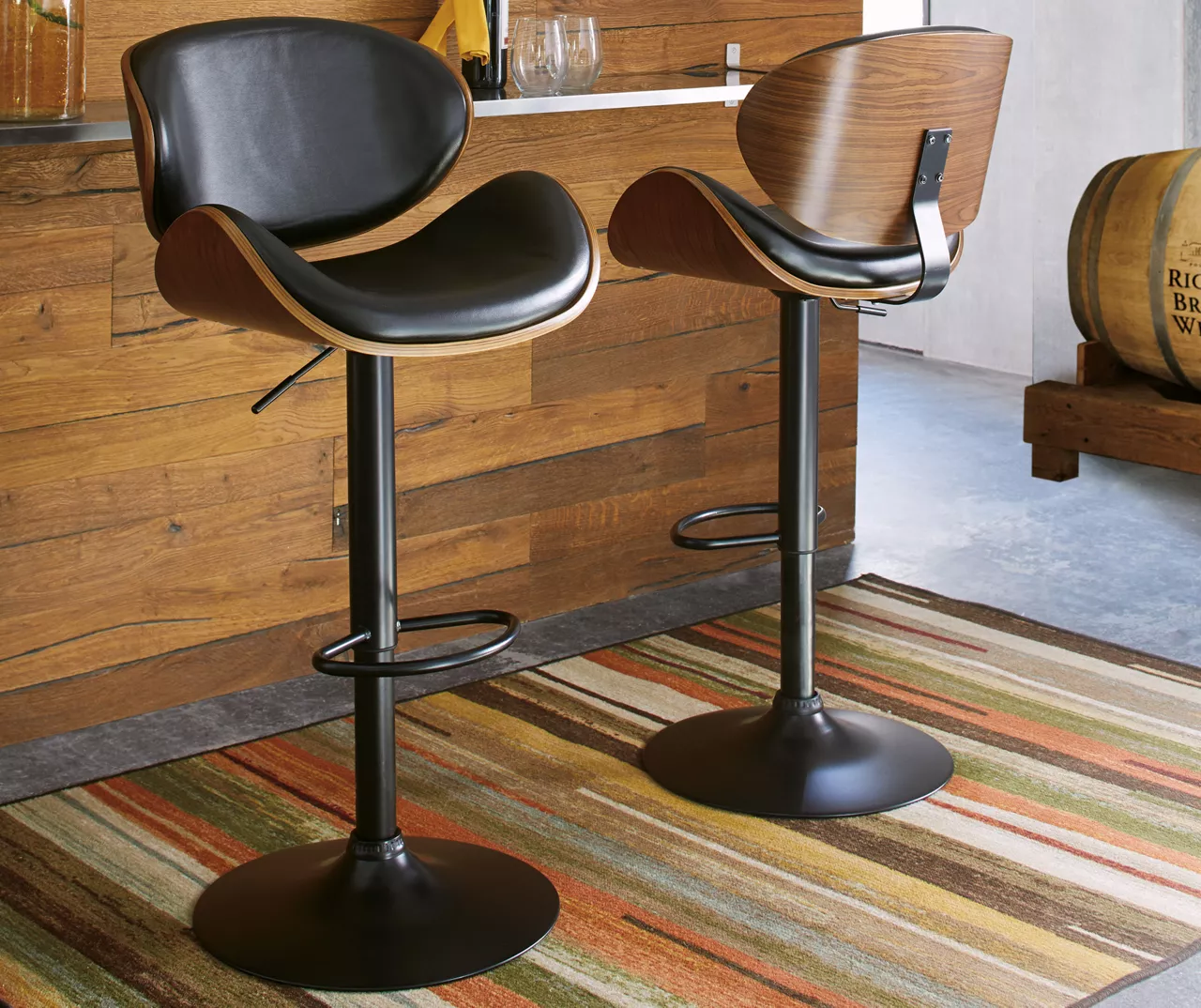 Bellatier Black & Brown Contoured Adjustable Height Barstool 3 Bellatier Black & Brown Contoured Adjustable Height Barstool - Image 3