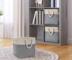Gray & Cream Fabric Storage Bin With Rope Handles -Walker Edison Shop 810448615 11