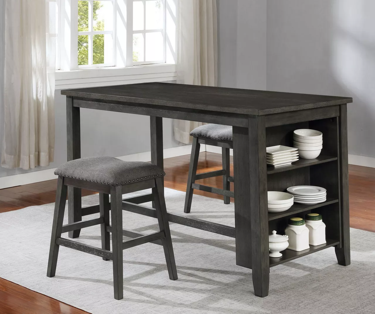 Raleigh Gray Storage Pub Dining Table 2 Raleigh Gray Storage Pub Dining Table - Image 2