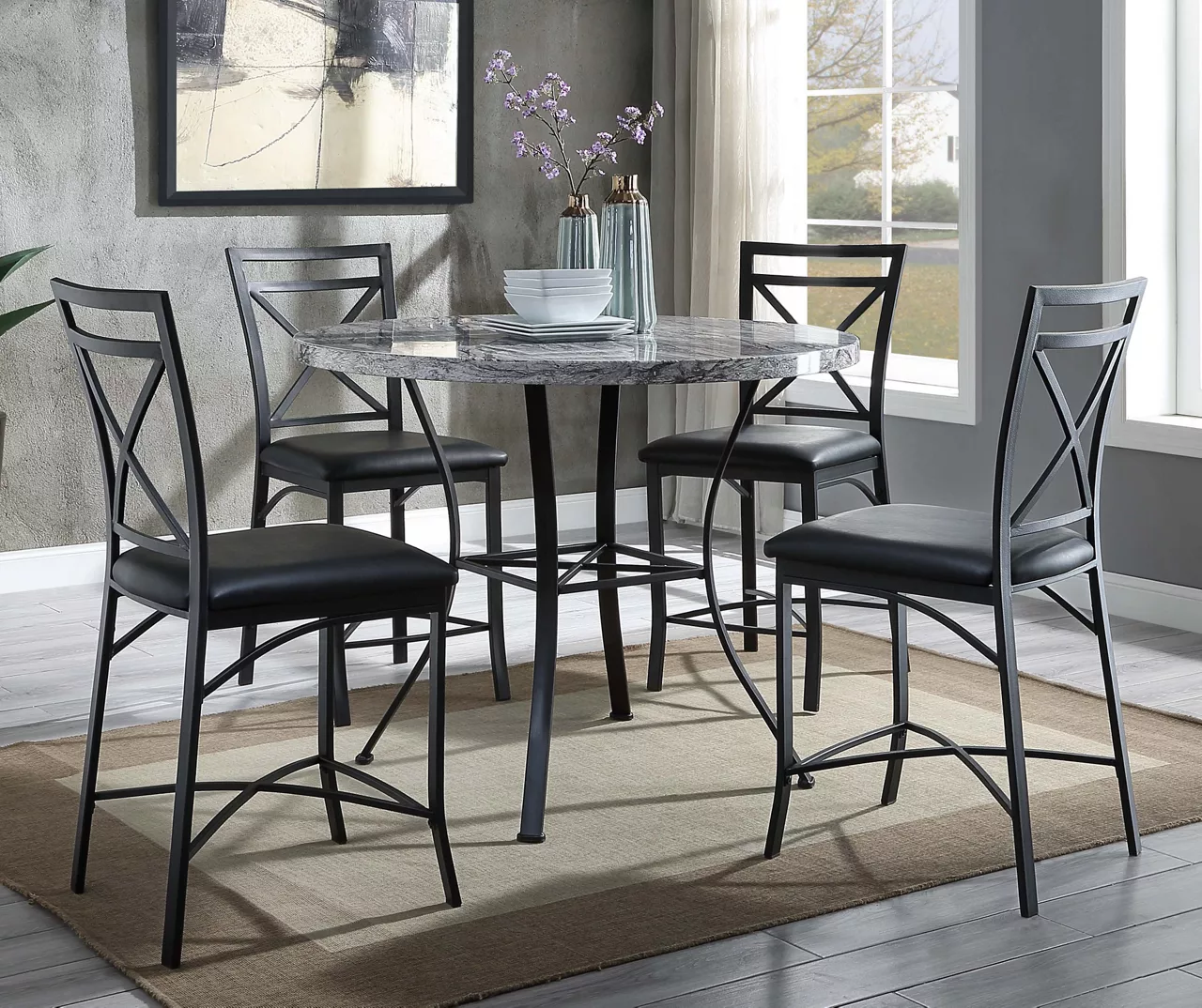 Faux Marble 5-Piece Pub Dining Set 2 Faux Marble 5-Piece Pub Dining Set - Image 2