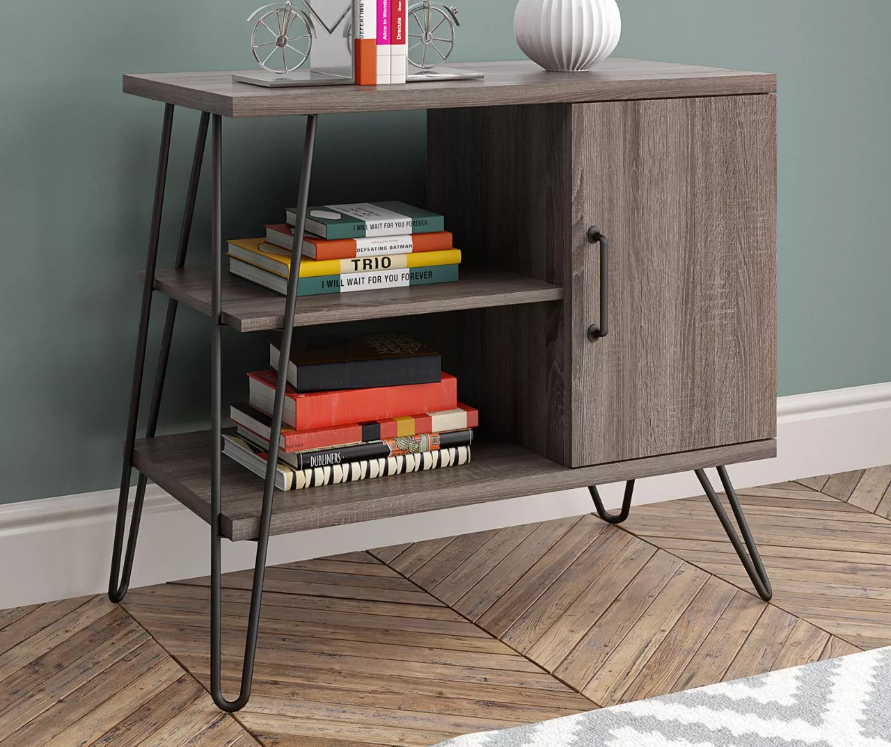 Langley Park Distressed Gray Oak 3-Tier Bookshelf 1 Langley Park Distressed Gray Oak 3-Tier Bookshelf