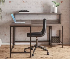 Arlenbry Gray L-Shaped Corner Desk 13 Arlenbry Gray L-Shaped Corner Desk -Walker Edison Shop 810485152 61