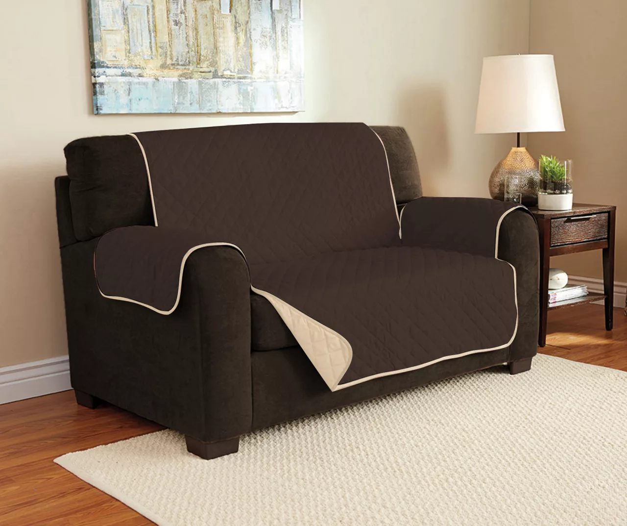 Chocolate & Taupe Microfiber Reversible Loveseat Furniture Protector 1 Chocolate & Taupe Microfiber Reversible Loveseat Furniture Protector