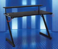 Black LED Gaming Desk With Riser -Walker Edison Shop 810499569 11