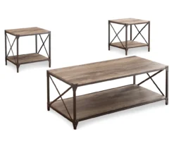 Rustic Metal & Wood 3-Piece Occasional Table Set