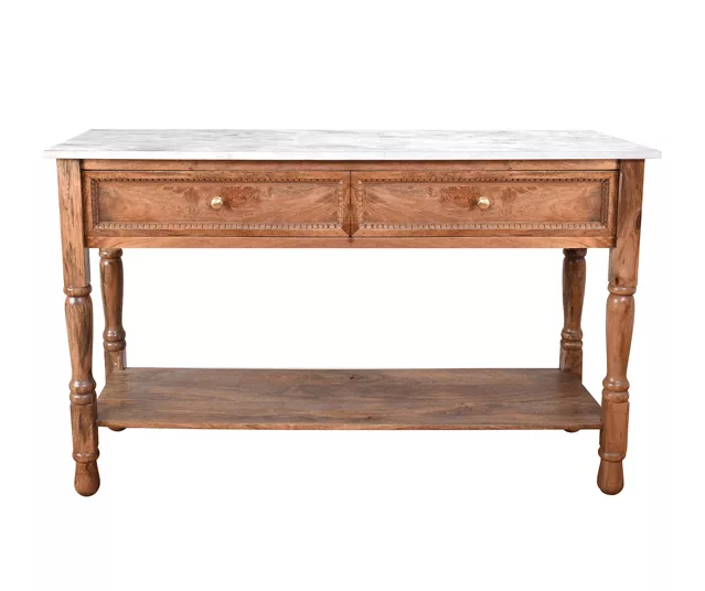 Marble & Mango Wood Console Table 4 Marble & Mango Wood Console Table - Image 4