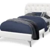 White Tufted Faux Leather Twin Upholstered Platform Bed