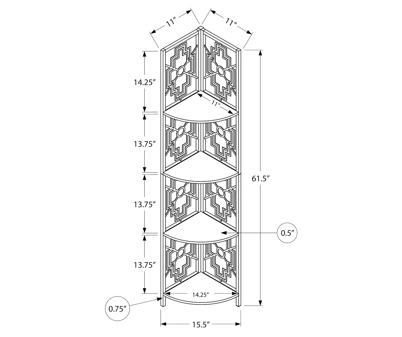 Monarch Geometric 4-Shelf Corner Bookcase 18 Monarch Geometric 4-Shelf Corner Bookcase - Image 18