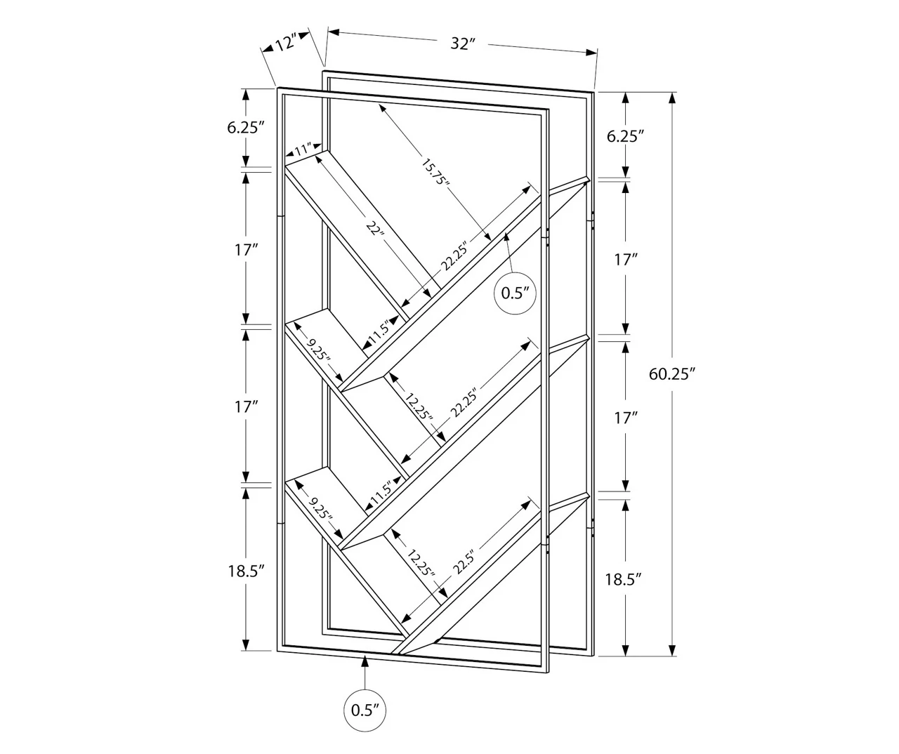 Dark Taupe 5-Shelf Slanted Bookcase 3 Dark Taupe 5-Shelf Slanted Bookcase - Image 3