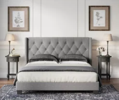 Gray Upholstered Shelter Wingback Queen Bed -Walker Edison Shop 810513491 4