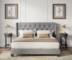 Gray Upholstered Shelter Wingback Queen Bed -Walker Edison Shop 810513491 5
