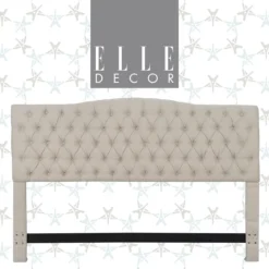 Beige Celeste Upholstered Linen King Headboard -Walker Edison Shop 810513532