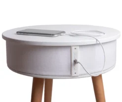 White End Table With Bluetooth Speaker & USB Port 5 White End Table With Bluetooth Speaker & USB Port -Walker Edison Shop 810513610 2 1