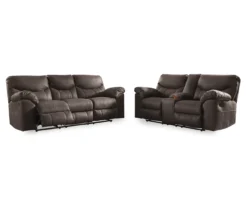 Boxberg Teak Faux Leather Reclining Sofa -Walker Edison Shop 810519659 810519658
