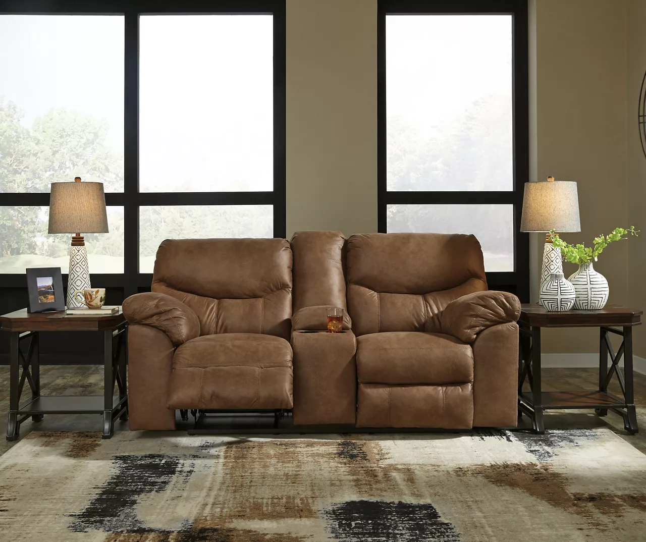 Boxberg Bark Faux Leather Reclining Console Loveseat 2 Boxberg Bark Faux Leather Reclining Console Loveseat - Image 2