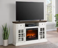 60" Brown & White Glass Door Fireplace Console -Walker Edison Shop 810521149 4