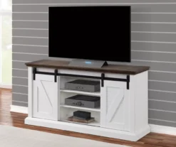 60" Dark Brown & White Barn Door TV Stand