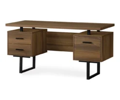 60" Walnut Woodgrain & Black Floating Desk