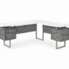 Faux Concrete & White 3-Drawer L-Shaped Corner Desk