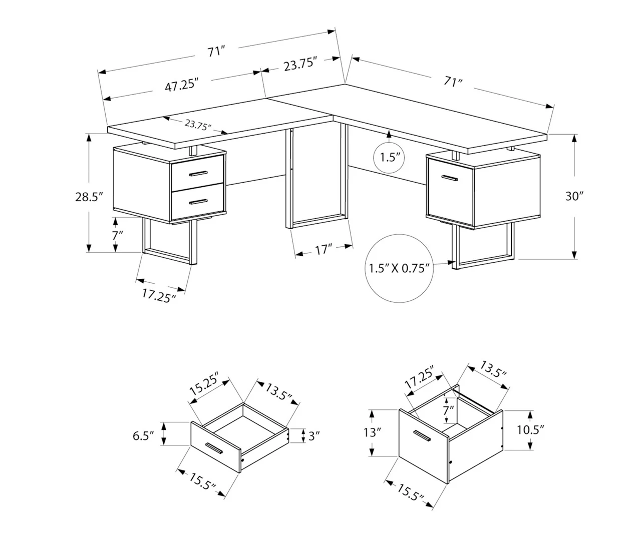 Black & Gray 3-Drawer L-Shaped Corner Desk 5 Black & Gray 3-Drawer L-Shaped Corner Desk - Image 5