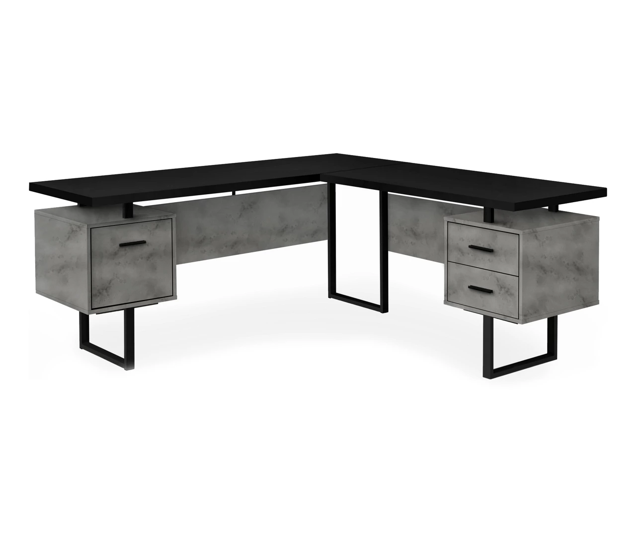 Faux Concrete & Black 3-Drawer L-Shaped Corner Desk 1 Faux Concrete & Black 3-Drawer L-Shaped Corner Desk
