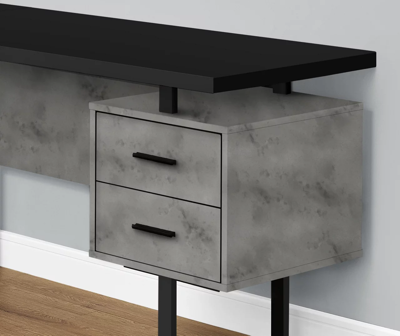 Faux Concrete & Black 3-Drawer L-Shaped Corner Desk 3 Faux Concrete & Black 3-Drawer L-Shaped Corner Desk - Image 3