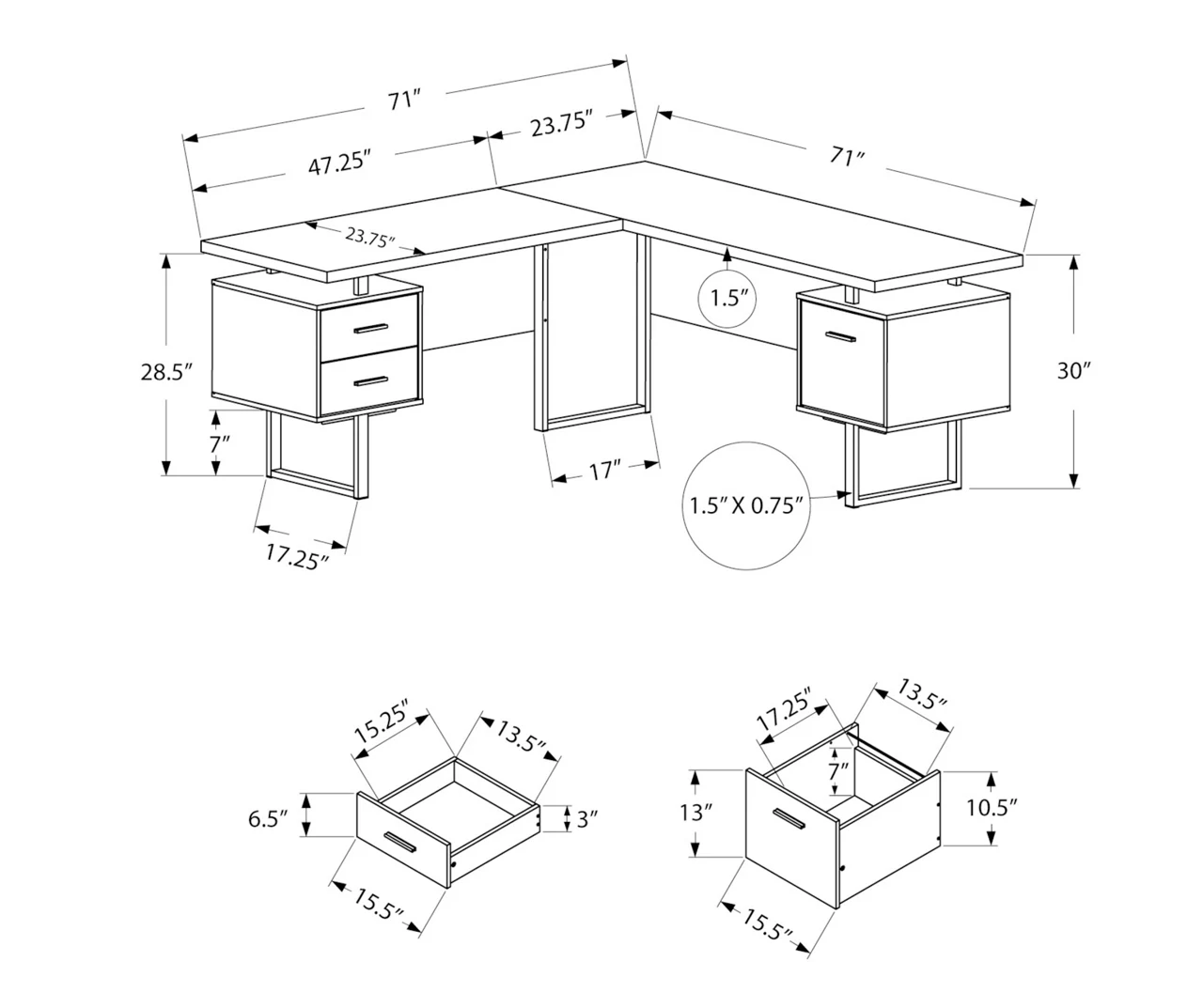 Faux Concrete & Black 3-Drawer L-Shaped Corner Desk 5 Faux Concrete & Black 3-Drawer L-Shaped Corner Desk - Image 5