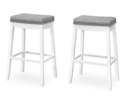 Tufted Nailhead Backless Bar Stools, 2-Pack -Walker Edison Shop 810533442 2