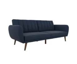 Brittany Navy Blue Linen Convertible Sleeper Futon -Walker Edison Shop 810535269 4