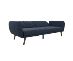 Brittany Navy Blue Linen Convertible Sleeper Futon -Walker Edison Shop 810535269 5