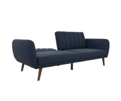Brittany Navy Blue Linen Convertible Sleeper Futon -Walker Edison Shop 810535269 6